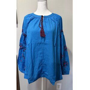 Hayden Los Angeles Women's Peasant Blouse – Size M, Blue/Red Boho Style